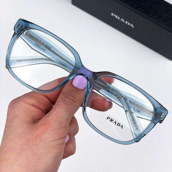 Prada PR17ZV 16J1O1 Eyeglasses Crystal Blue Square Women - Picture 2 of 11